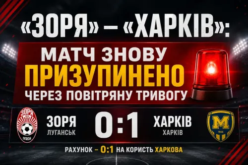 «Зоря» – «Харків»: матч знову призупинено через повітряну тривогу